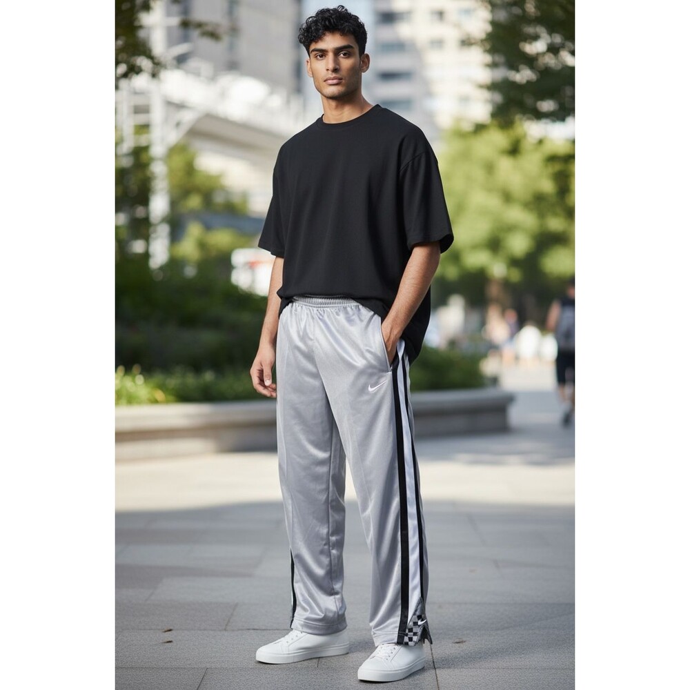 Nike Vintage Rare Basketball Pants Dazzle Shiny Scally Silver Ym (Mens XS)
